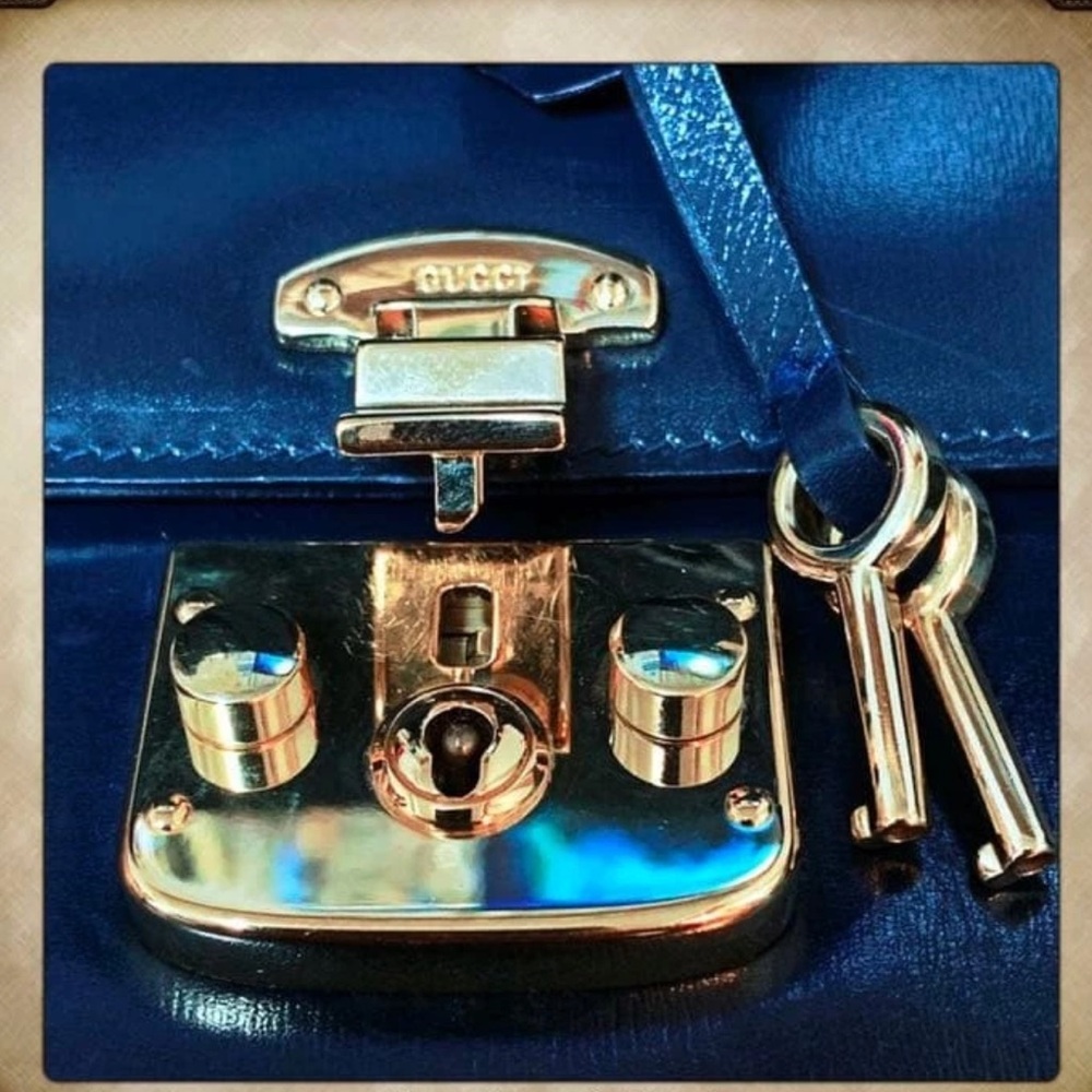 Gucci Dark Blue Satchel with Gold Accents - Picture 2 of 10